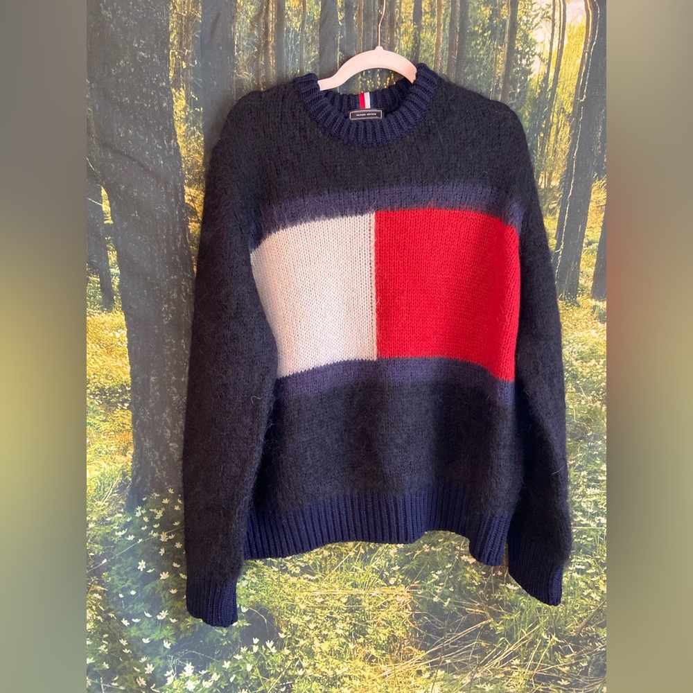 🇺🇸 Tommy Hilfiger Edition RUNWAY Mohair Flag Sweater – Men’s XL Rare Romania 🇷🇴